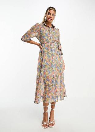 Воздушное шифоновое длинное платье на пуговицах лёгкое платье длинный миди  платье рубашка