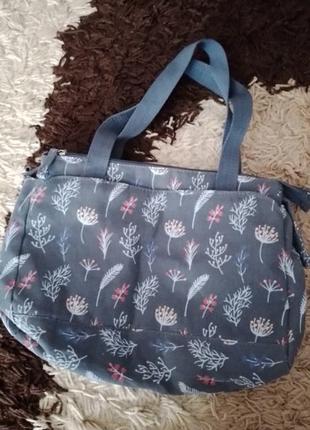 Нова трендова сіро-синя полотняна натуральна сумка в рослинний принт, сумка із полотна
