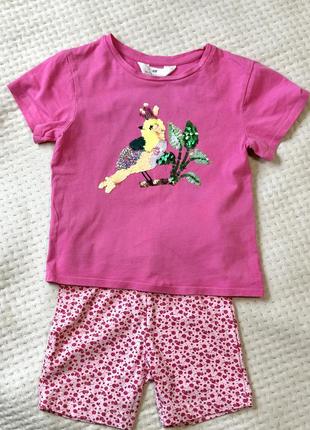 Комплект футболка шорти hm 110-116, костюм для дівчинки 4-5 років
