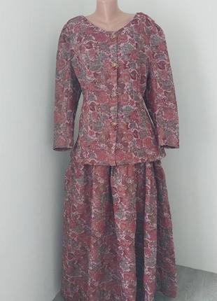 Эксклюзивный винтажный костюм из гобелена длинная макси юбка в пол и пиджак жакет