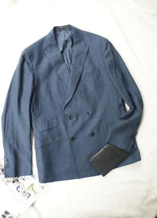 Брендовый двубортный модный летний блейзер пиджак в составе шерсть шелк лен massimo dutti