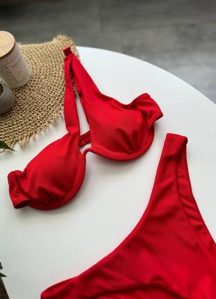 Купальник на одно плечо, купальник раздельный на косточке, красивый черный купальник с чашками