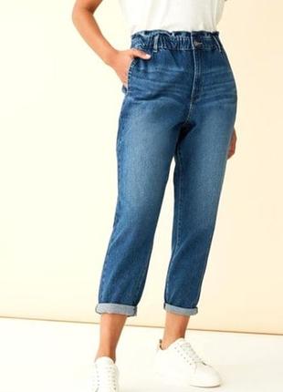 Джинсы мом f&f blue indigo comfort mom jeans р. 14 евро 42 слоучи багги на резинке