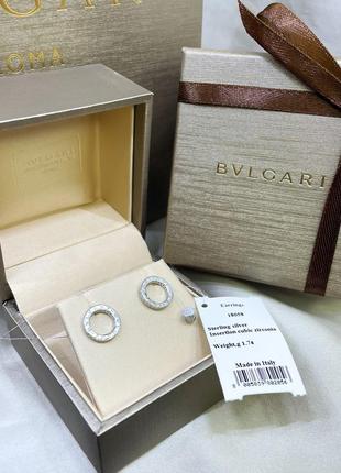 Срібні сережки бульгарі bulgari пусети гвоздики коло з камінням з логотипом класика стильне тренд срібло проба 925 нове з биркою