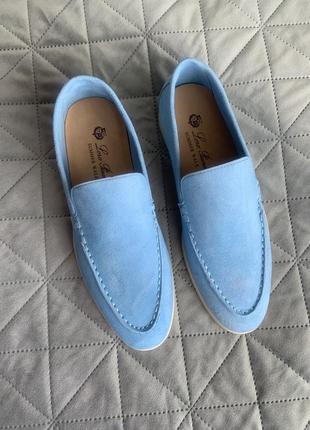 Голубые лоферы туфли мокасины loro piana 24,5 cm