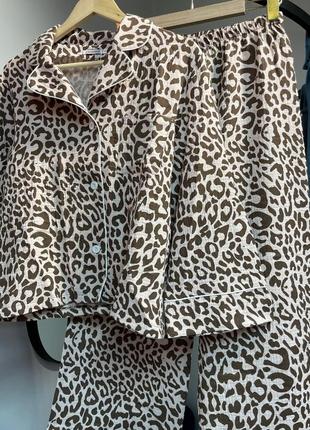 Тигровый леопард натуральная муслин легкая пижама рубашка и штаны клеш xs-s