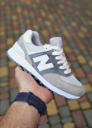 Жіночі літні замшеві кросівки new balance 574 classic сірі з світло сірим кросівки нюбеланс 574