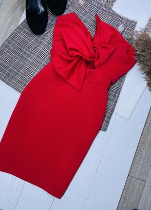Новое красное короткое платье s платье бандажное вечернее платье с бантом