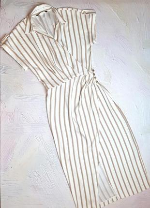 💝2+1=4 фирменное белое платье в полоску миди zara, размер 42 - 44
