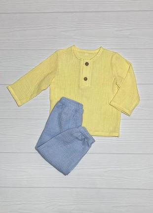Костюм муслиновый детский для мальчика (рубашка и штаны) шалфей кmxssht-3