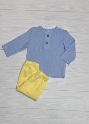 Костюм муслиновый детский для мальчика (рубашка и штаны) шалфей кmxssht-11