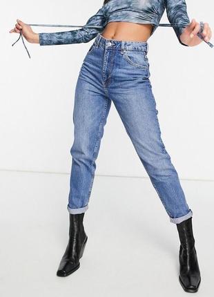 Bershka — джинсы «мом» из хлопка — средний синий — mblue