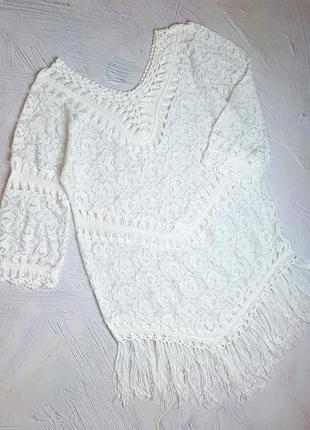Шикарное белое кружевное вязаное платье, размер 48 - 50