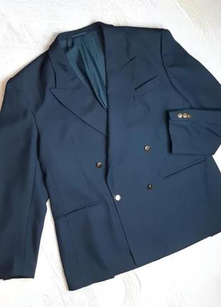 💝2+1=4 шикарный плотный темно-синий двубортный пиджак с мужского плеча, размер 50 - 52
