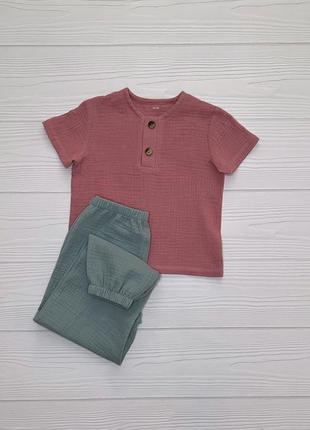 Костюм муслиновый детский для девочки (футболка и штаны) кmdfsht-4