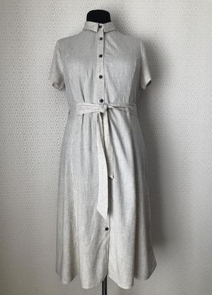 Новое (без этикетки) комфортное платье в тонкую полоску из льна от primark, размер 44 евр.