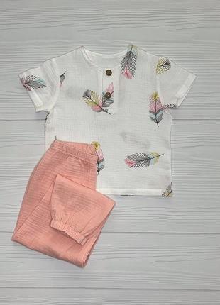 Костюм муслиновый детский для девочки (футболка и штаны) кmdfsht-7