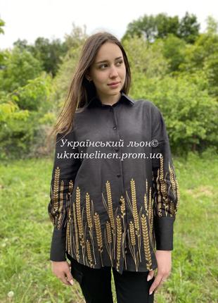 Блуза радміла чорна жіноча, галерея льону, льняна, 44-54рр. вишиванка