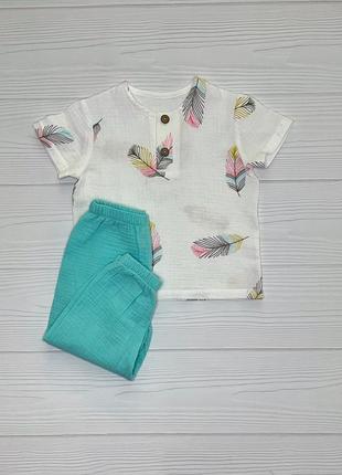 Костюм муслиновый детский для девочки (футболка и штаны) кmdfsht-8