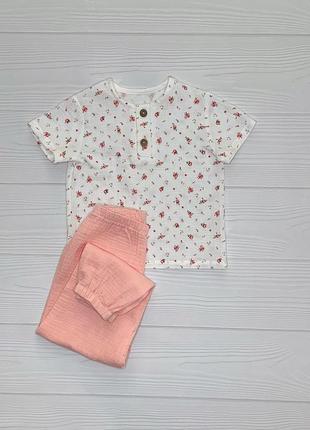 Костюм муслиновый детский для девочки (футболка и штаны) кmdfsht-10