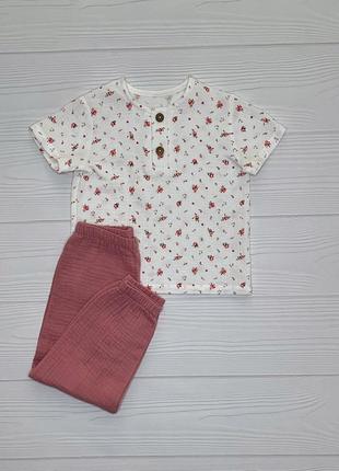 Костюм муслиновый детский для девочки (футболка и штаны) кmdfsht-11