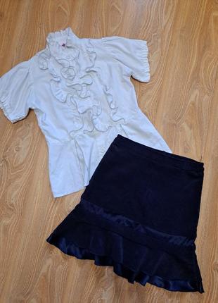 Школьный комплект блузка с юбкой 140-146