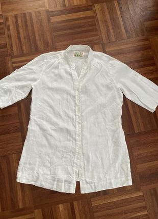 Новая белая льняная удлиненная рубашка yessica 44( 48-50) нитевичка 🇩🇪