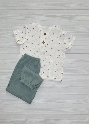 Костюм муслиновый детский для девочки (футболка и штаны) кmdfsht-14
