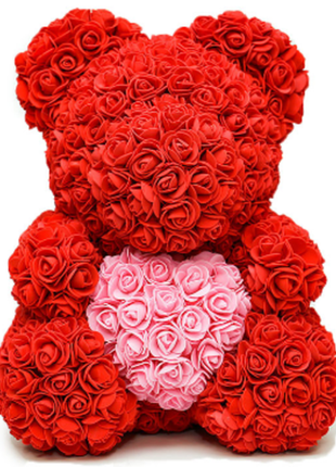 Мишко з троянд 40 см, подарунок для дівчини, ведмедик з квітами2 фото