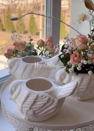 Фарфоровая белая ваза кашпо птичка + флористическая пена