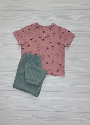Костюм муслиновый детский для девочки (футболка и штаны) кmdfsht-21