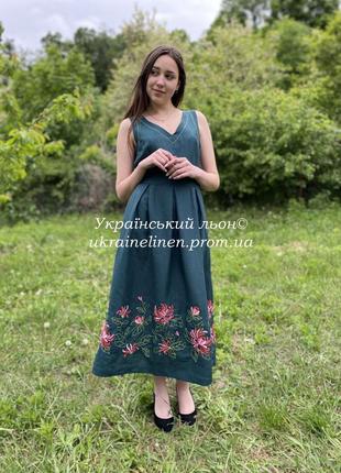 Платье цвета зеленая галерея льна, льняное платье, 42-50рр.