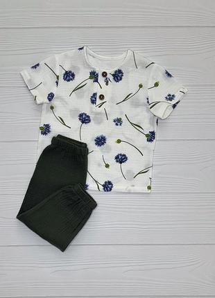 Костюм муслиновый детский для девочки (футболка и штаны) кmdfsht-17