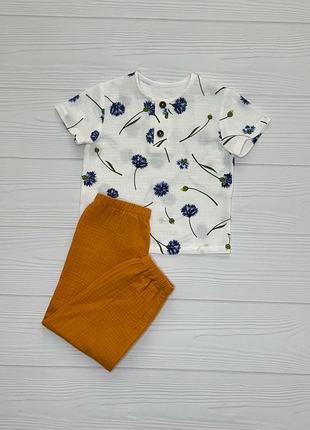 Костюм муслиновый детский для девочки (футболка и штаны) кmdfsht-18