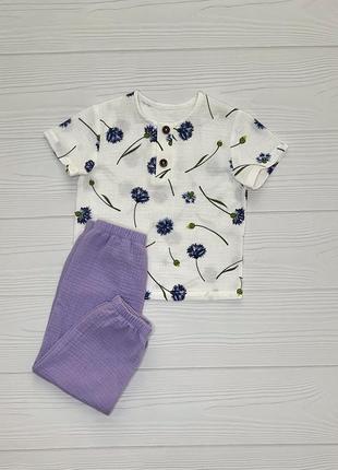 Костюм муслиновый детский для девочки (футболка и штаны) кmdfsht-19