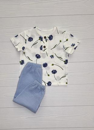 Костюм муслиновый детский для девочки (футболка и штаны) кmdfsht-20
