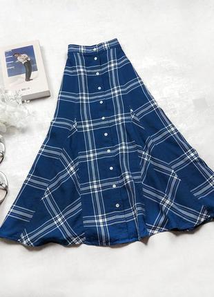 Шикарная пышная юбка polo ralph lauren темно-синего цвета миди длины в трендовую клетку на пуговицах