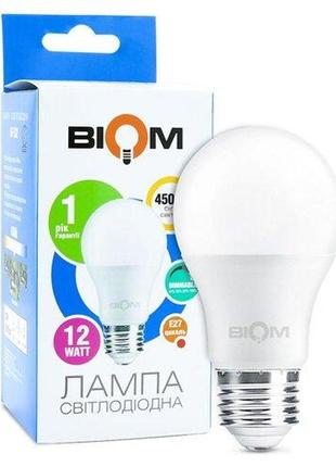 Світлодіодна лампа biom bt-532 a60 12w e27 4500к switch dimmable матова