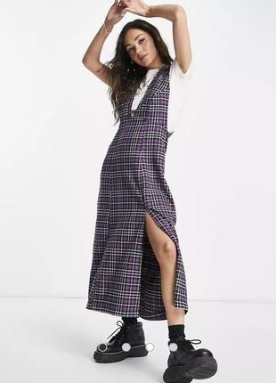 Сарафан в клітинку міді з розрізом topshop