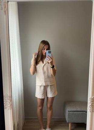 Натуральная легкая летняя пижама рубашка и шорты s-l