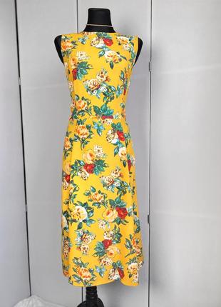 Жіноча сукня плаття жіноче вінтаж жовта квіти принт віскоза сарафан міді довга розмір l xl батал