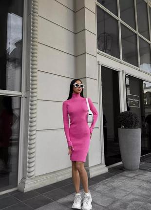 Розовое платье женское / платье миди в рубчик розовое fb sister s