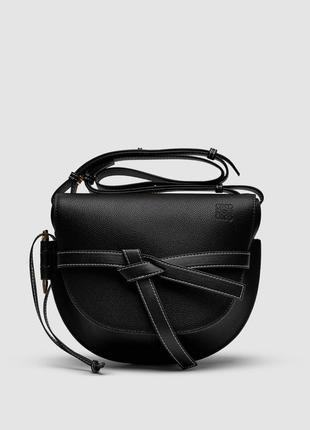 Женская сумка loewe gate small leather and jacquard shoulder bag black черная