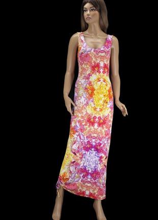 .брендовое длинное трикотажное платье-майка "v by very" с орхидеями. размер uk12.