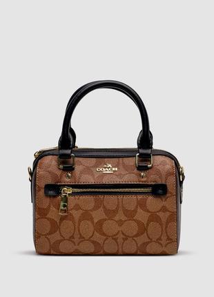 Женская сумка coach rowan satchel in signature canvas коричневая