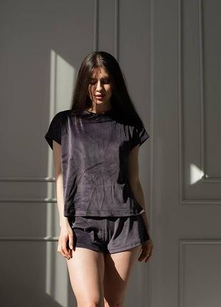 Шоколадная велюровая пижама/домашняя футболка и шорты s-l. ❤️є кольори