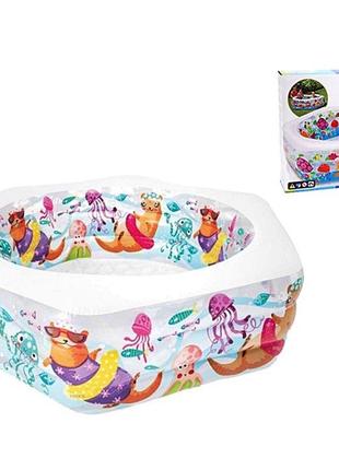 Бассейн надувной intex морские обитатели для детей для купания и игр 191*178*61 с надувным дном  в коробке