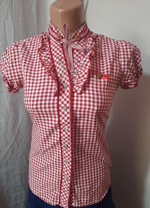 Австрійська блуза в клітинку з вишивкою2 фото