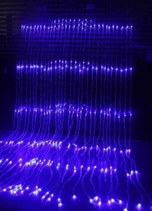 Гирлянда штора, водопад новогодняя на окно xmas led 3m*2m 320-b синяя4 фото