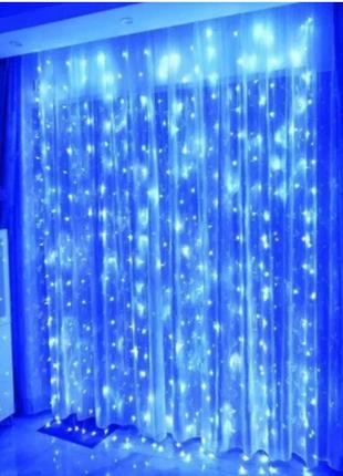 Гирлянда штора, водопад новогодняя на окно xmas led 3m*2m 320-b синяя1 фото